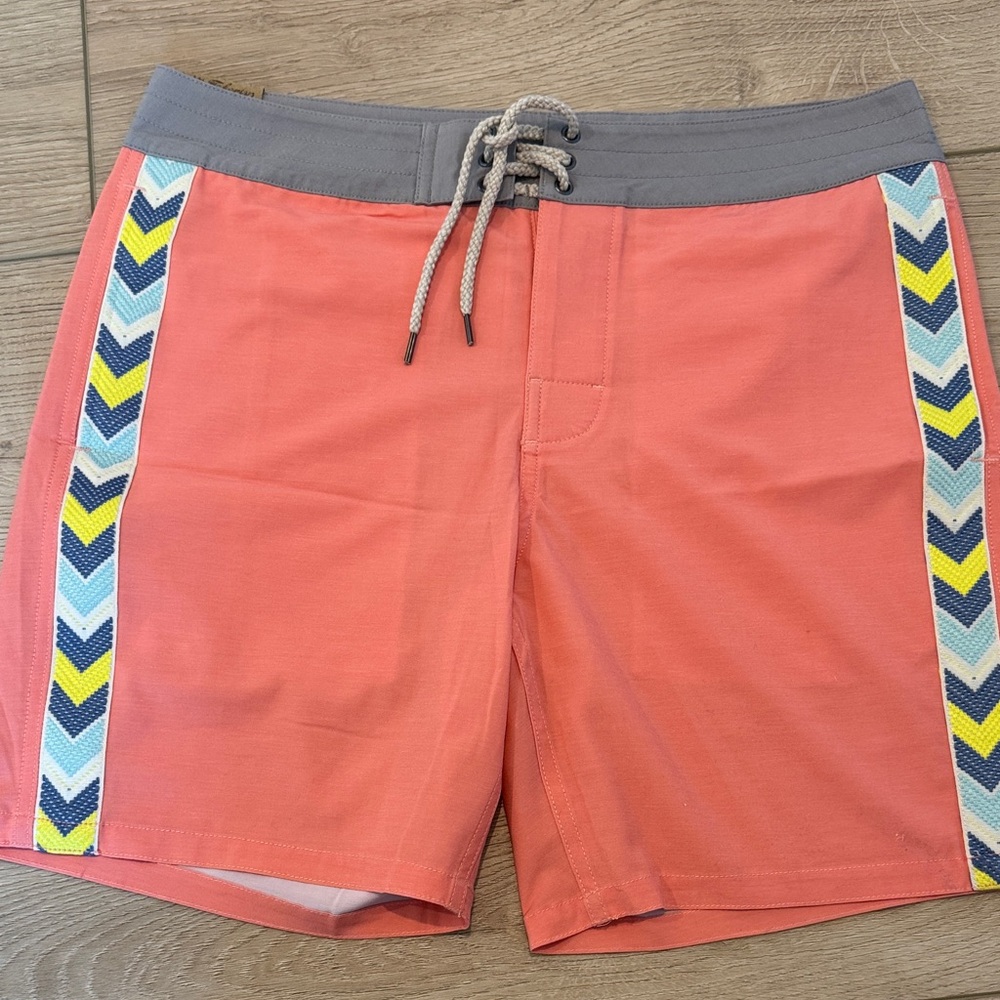 Faherty Coral and Gray Swim Trunks